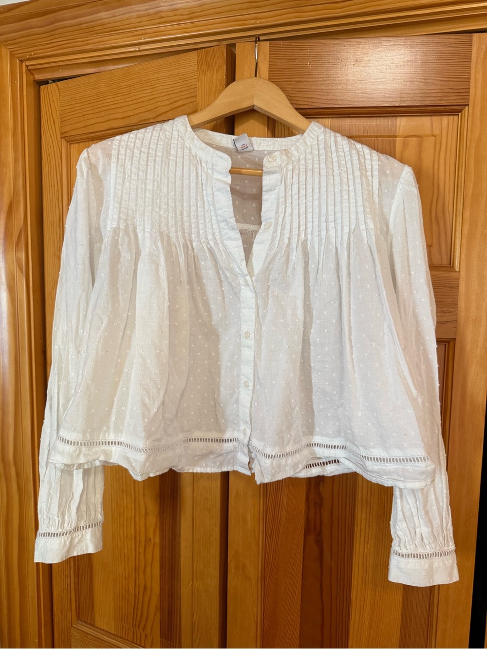 Old Navy White Pintuck Swiss Dot Button-Up Blouse